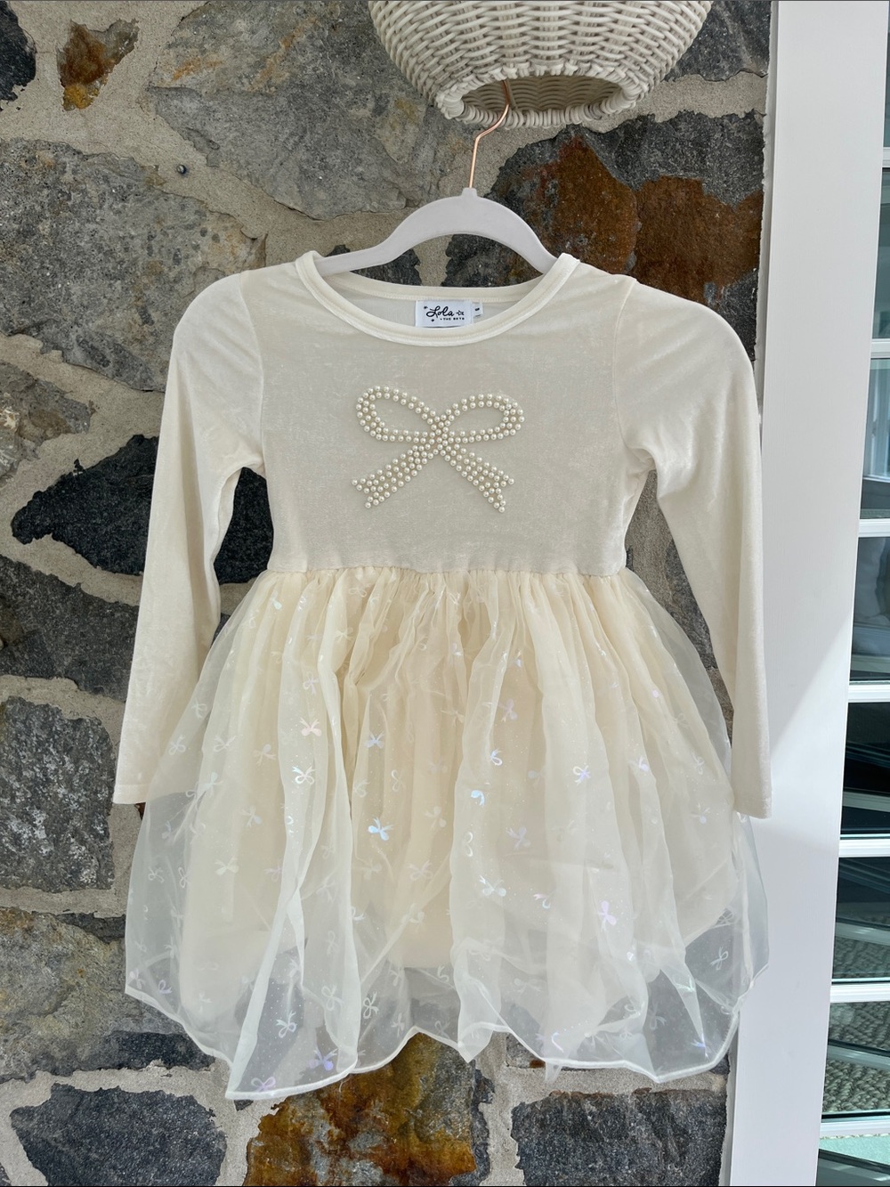 Lola + The Boys Girls Ivory Ballerina Bow Tulle Dress